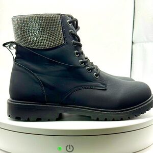 NWT Charlotte Russe Rhinestone Collar‎ Combat Boots – Black – Size 8